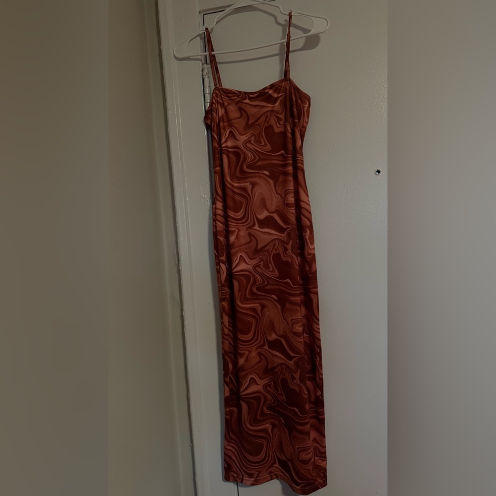SHEIN Rust Swirl Satin Dress